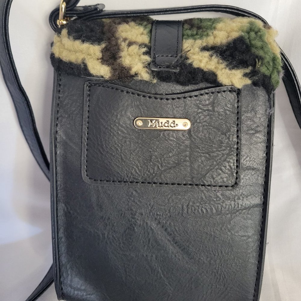 MUDD Faux Fur Camo & Buckle Crossbody 9''x 5 1/2''x 4''